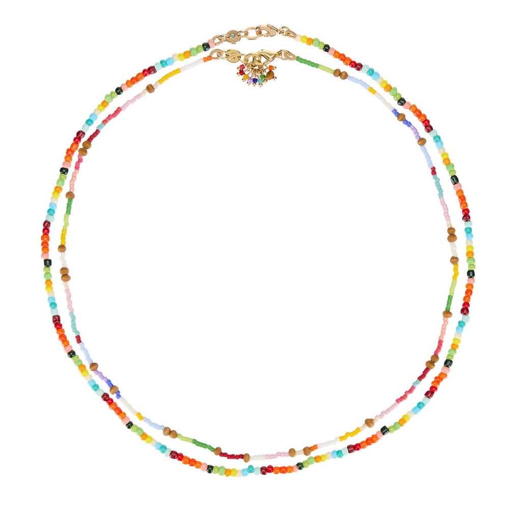 SOLD Roxanne Assoulin Warming Up Necklace Duo Colorful Rainbow Beaded Necklace